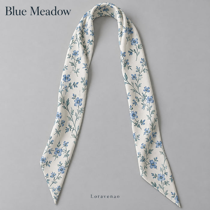 Blue Meadow Narrow Scarf: proposed scarf design with brand title