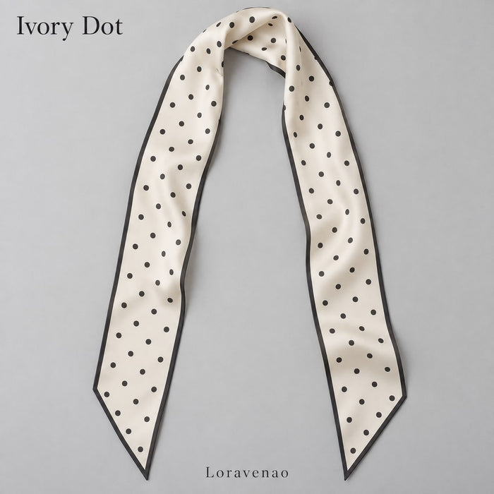 Ivory Dot Narrow Scarf: proposed scarf design with brand title