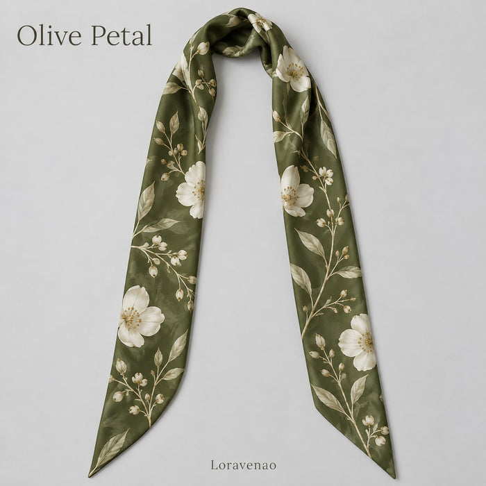 Olive Petal Narrow Scarf: proposed scarf design with brand title