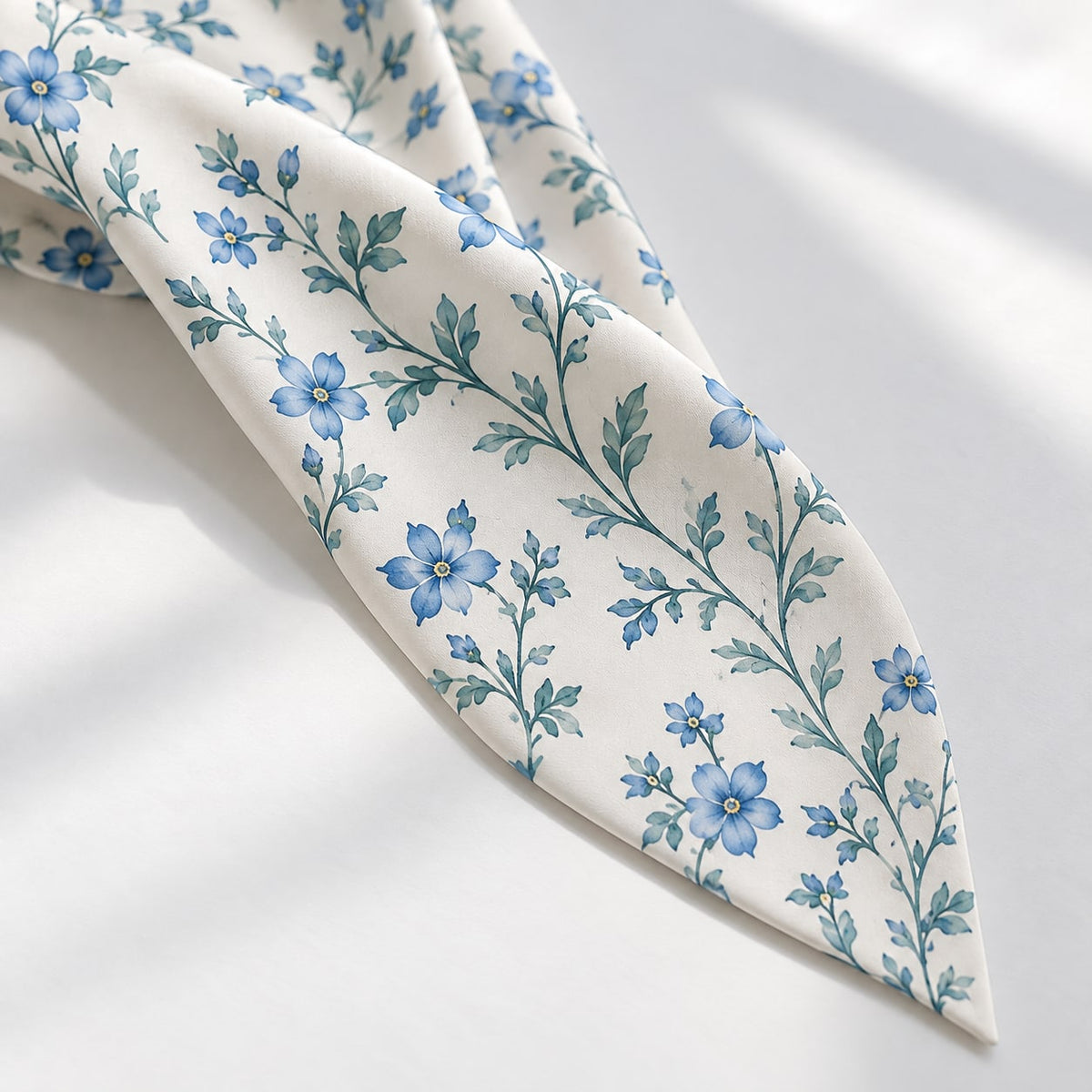 Blue Meadow Narrow Scarf: print design study, not verified construction