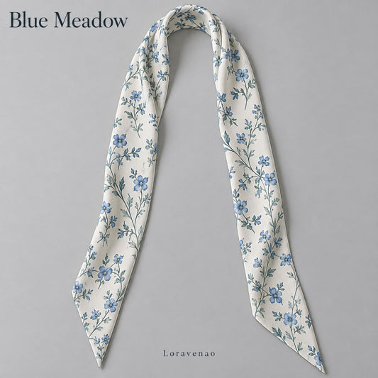 Blue Meadow Narrow Scarf: proposed scarf design with brand title