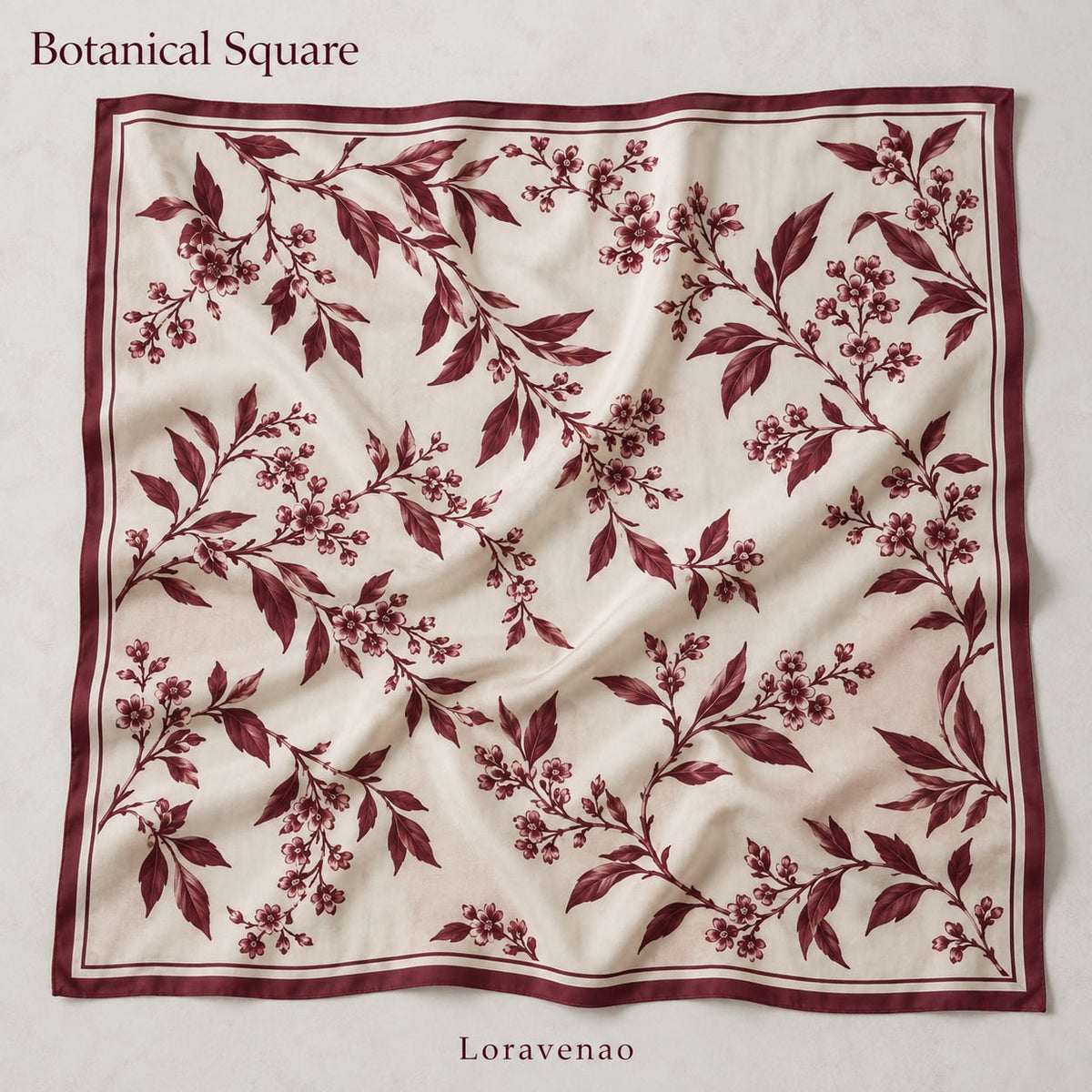 Botanical Square Scarf: proposed scarf design with brand title