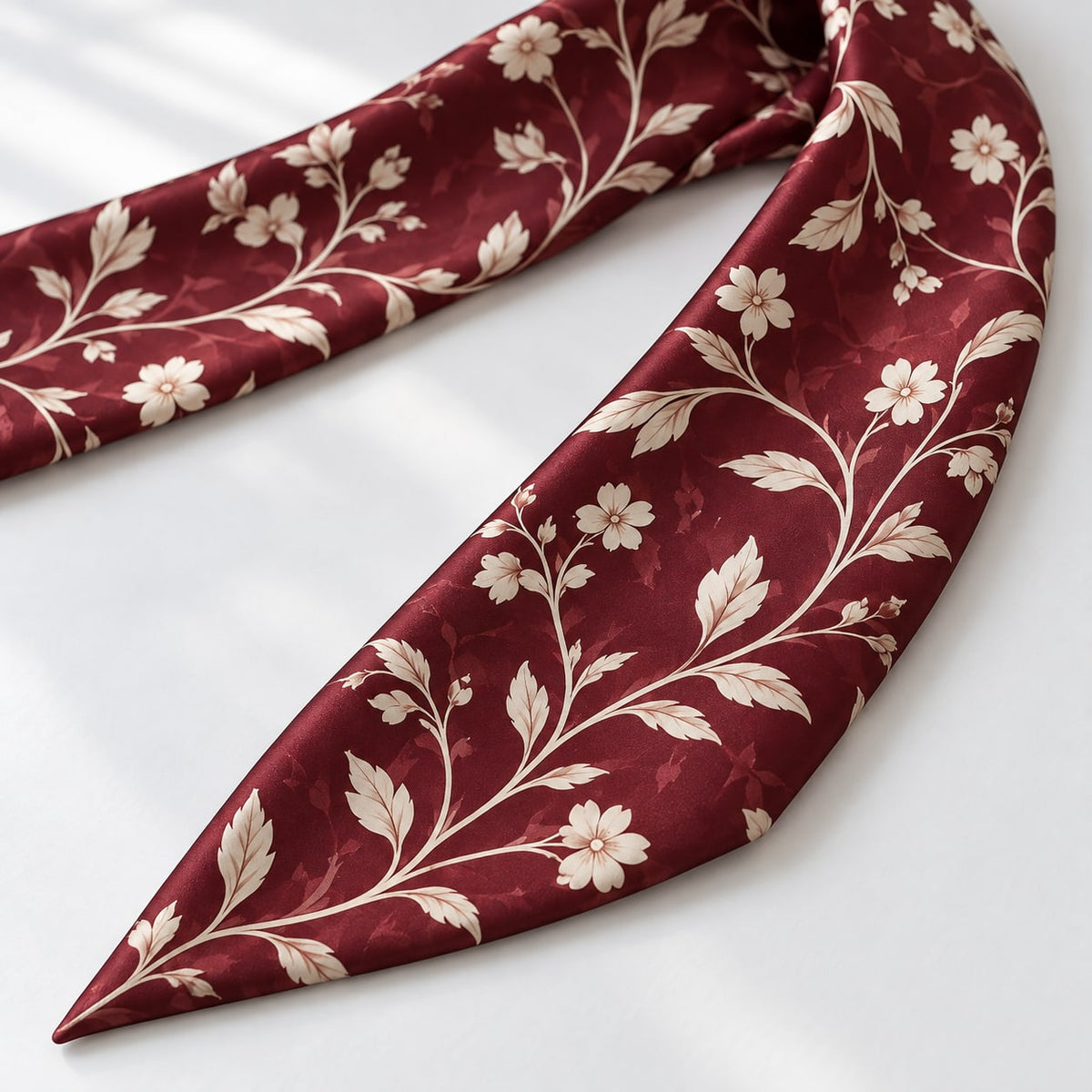 Burgundy Vine Narrow Scarf: print design study, not verified construction
