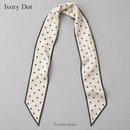 Ivory Dot Narrow Scarf: proposed scarf design with brand title