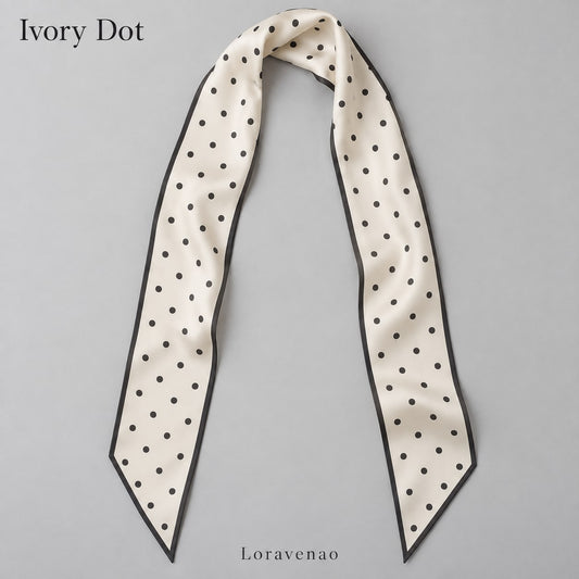 Ivory Dot Narrow Scarf: proposed scarf design with brand title