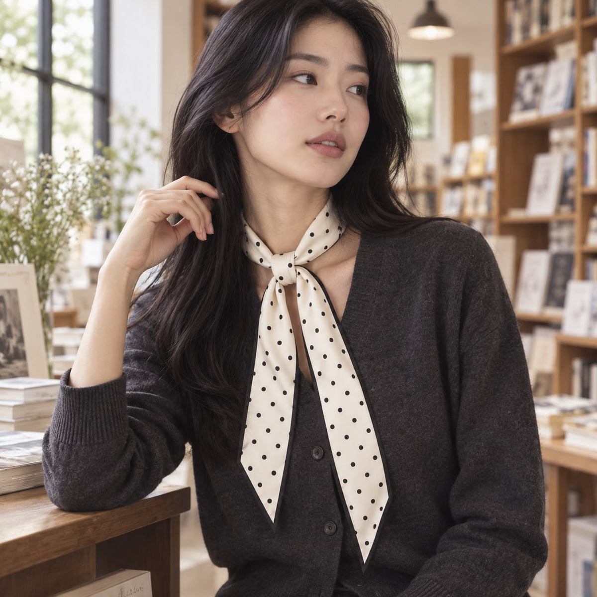 Ivory Dot Narrow Scarf: concept outfit styling