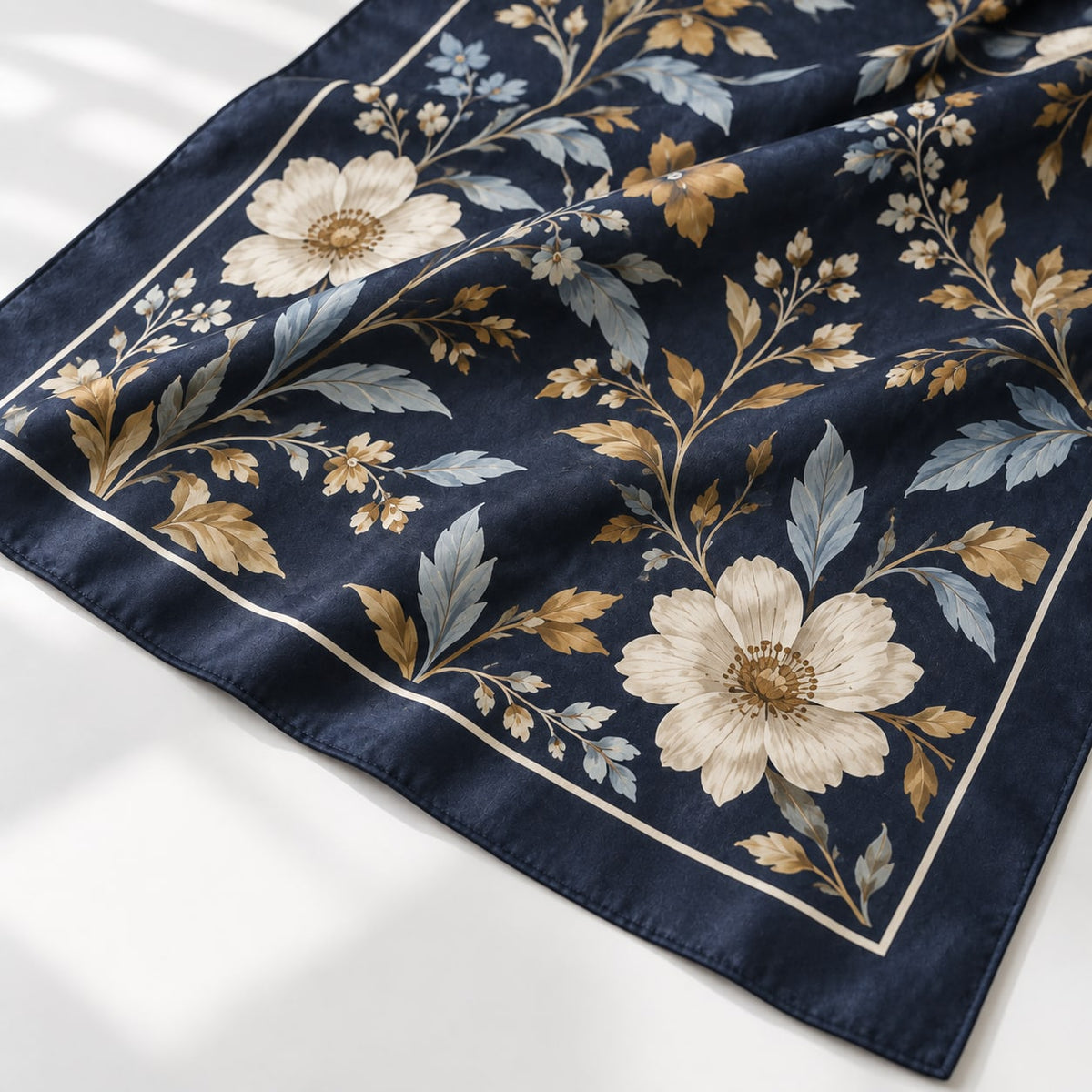 Midnight Floral Scarf: print design study, not verified construction