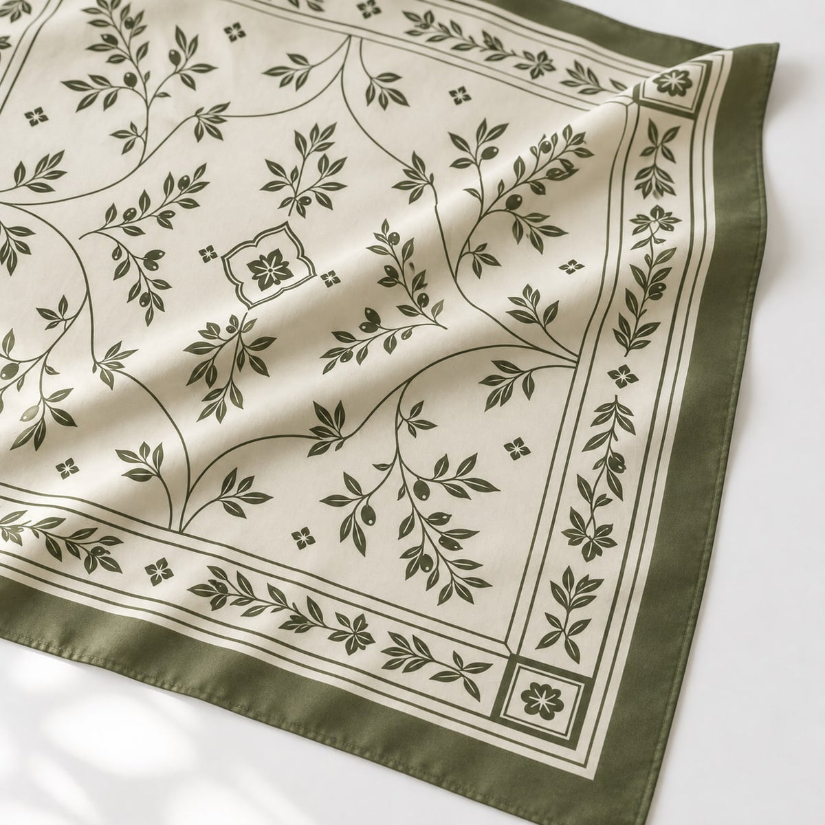 Olive Border Scarf: print design study, not verified construction
