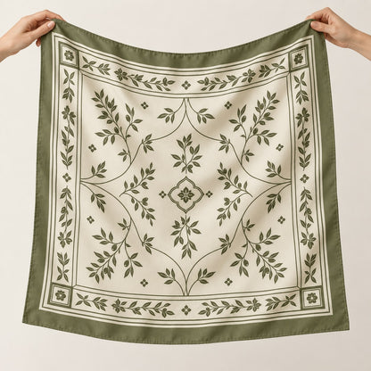 Olive Border Scarf: single scarf display or styling concept; props excluded