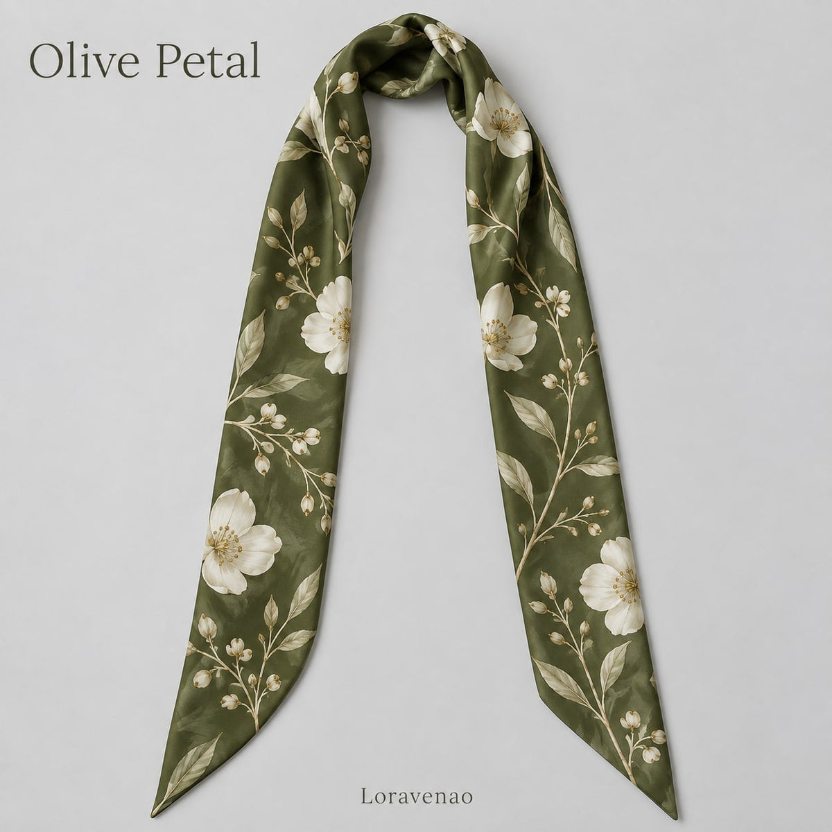 Olive Petal Narrow Scarf: proposed scarf design with brand title