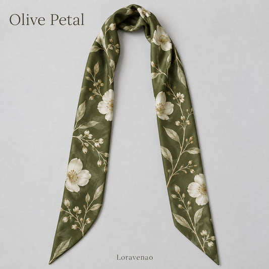 Olive Petal Narrow Scarf: proposed scarf design with brand title