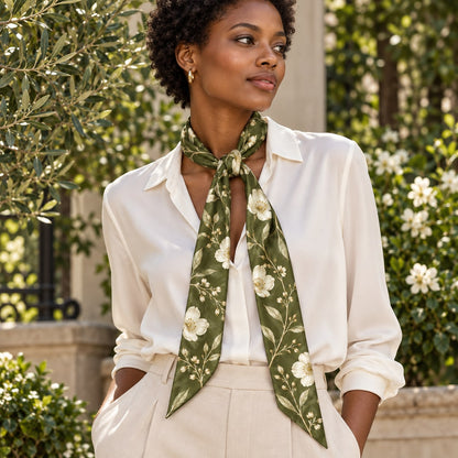 Olive Petal Narrow Scarf: concept outfit styling
