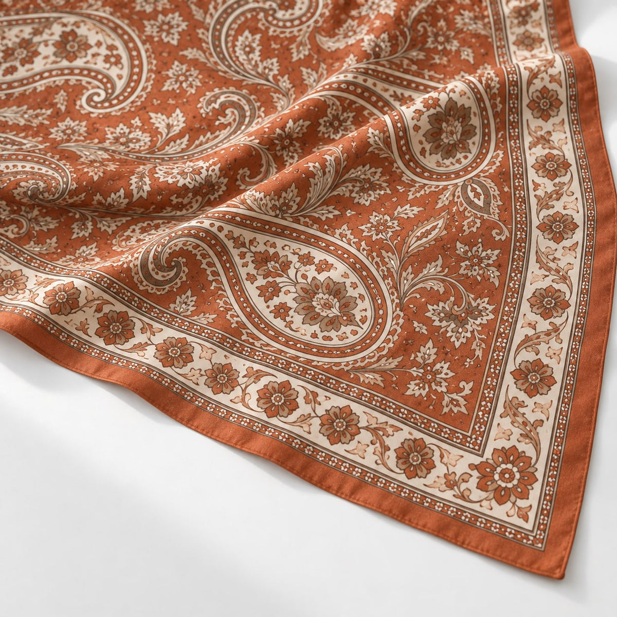 Terracotta Paisley Scarf: print design study, not verified construction