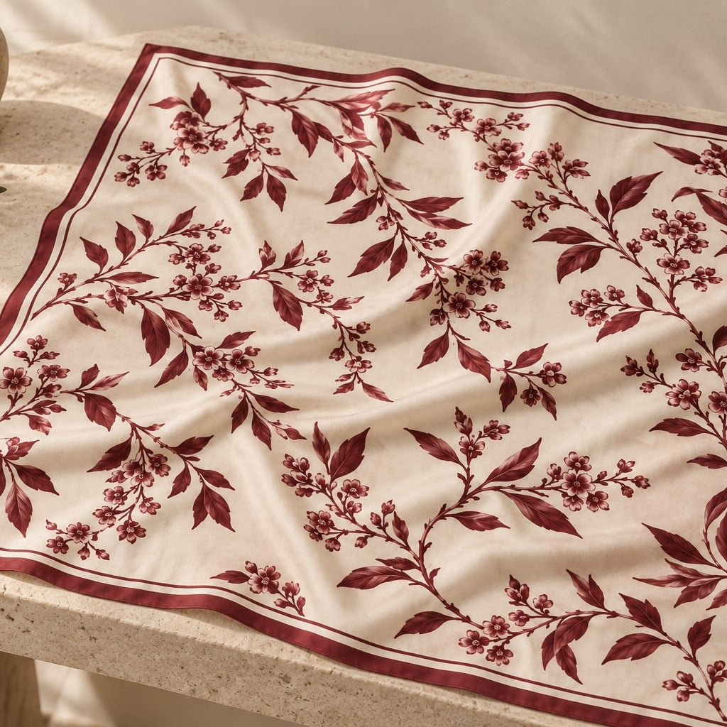 Botanical Square Scarf: single scarf display or styling concept; props excluded