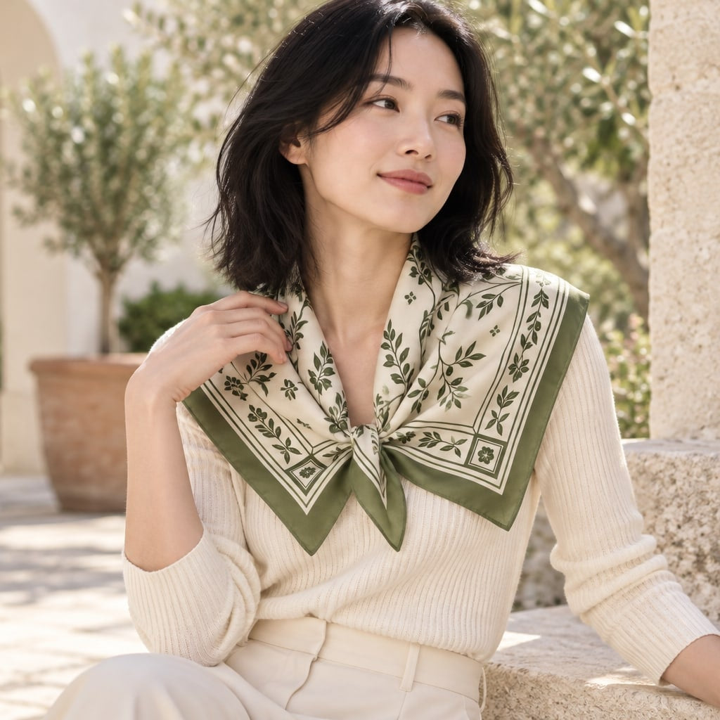 Olive Border Scarf: concept outfit styling
